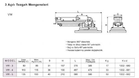 3 A��l� Mengene - Dereceli A��l� Freze Mengenesi - Zaviyeli Mengene